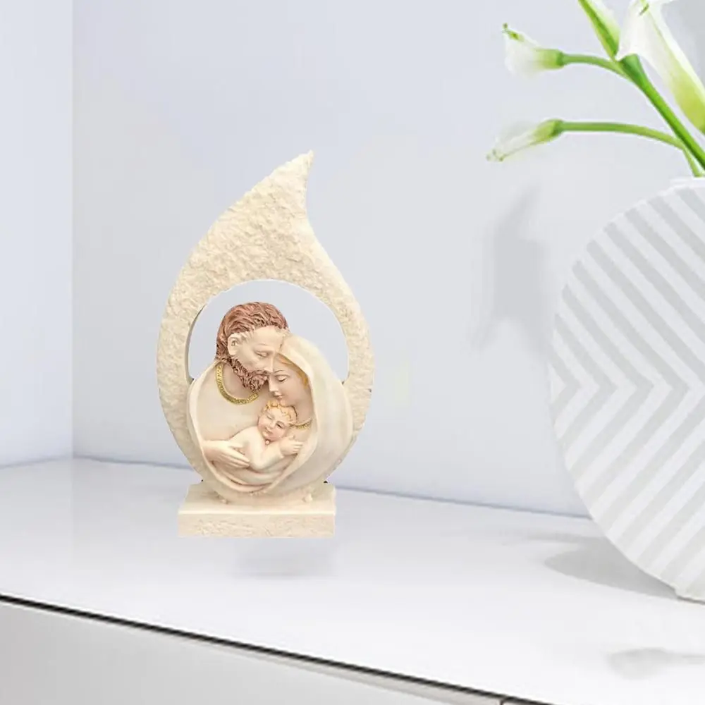 Creative Exquisite Sacred Hearts Statue Crafts Handmade Holy Family Figurine Painted Resin Nativity Ornaments Holiday
