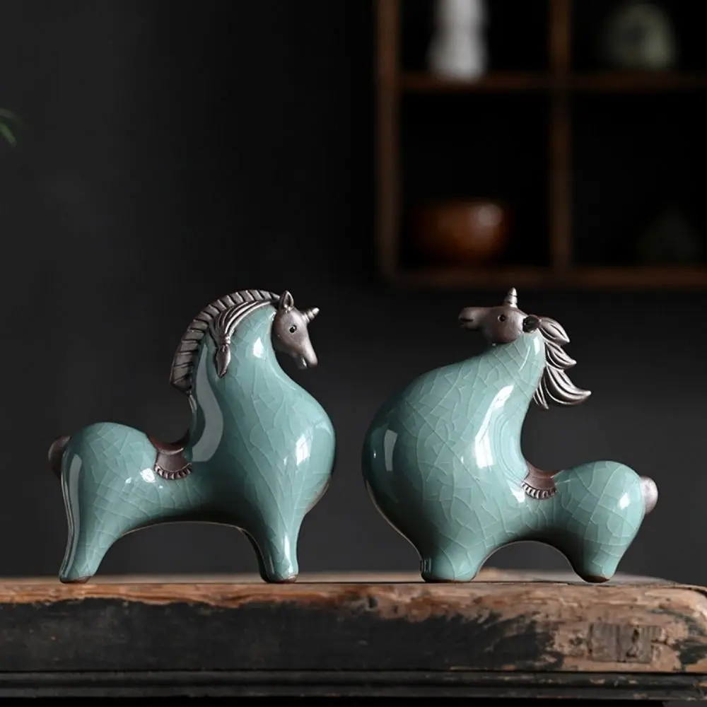 Micro Landscape Ceramic Horse Statue Modern Handicraft Animal Sculpture Creative Cute Miniatures Figurine Entrance