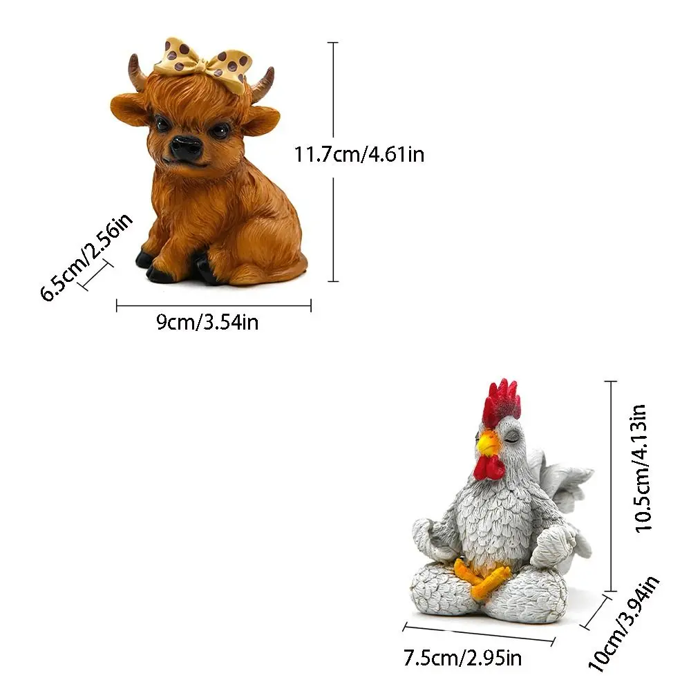 Garden Decoration Resin Cow Ornament Cartoon Creative Rooster Statue Cute Waterproof Animal Sculpture Office