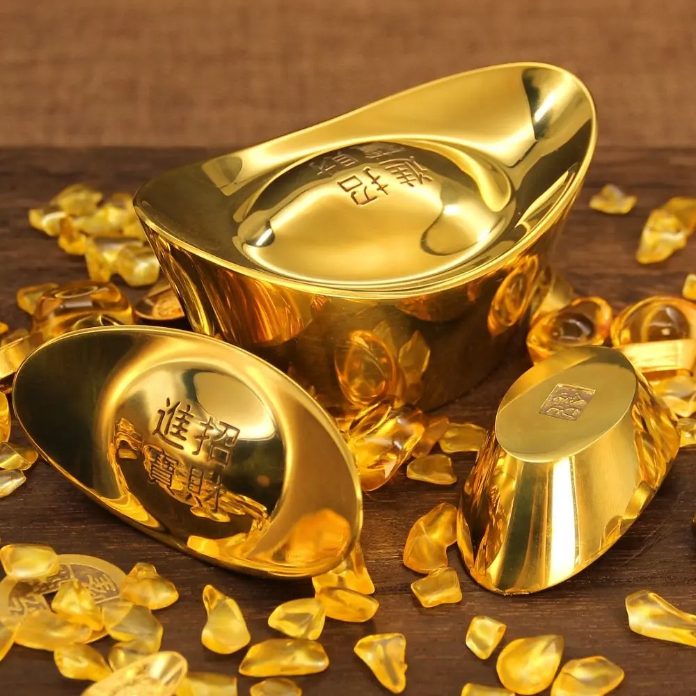 Pure Copper Gold Ingot Alloy Solid Treasure Bowl Ornament Imitation Gold Antique Desktop Ornaments Home Decor