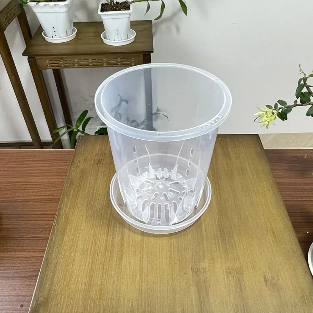 Breathable Root Control Transparent Flower Pot Plastic with Tray Phalaenopsis Orchid Pots With Stomata Beautiful Planting Pot