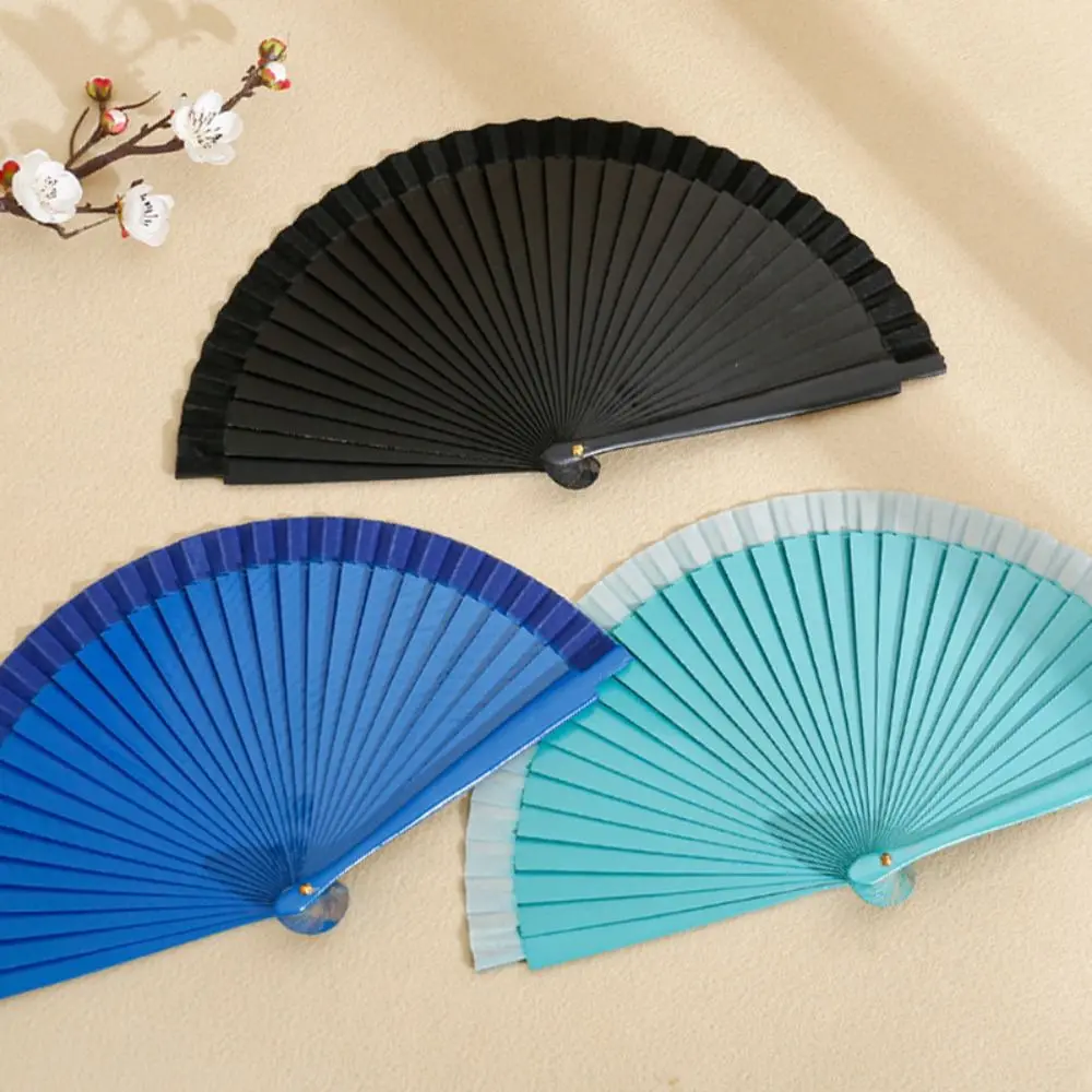 Modern Simple Spanish Plain Fan Handmade Solid Color Pure Wood Folding Fan Art Craft Decorative Props Fan Party Gift