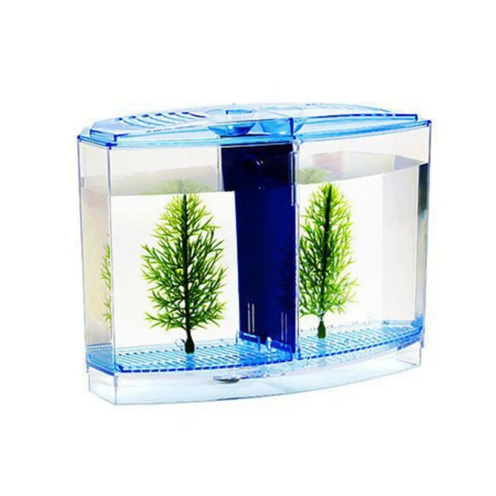 Transparent Betta Fish Tank Single/Double Grid Plastic Double-grid Betta Isolation Box Betta Isolation Box with Water Grass
