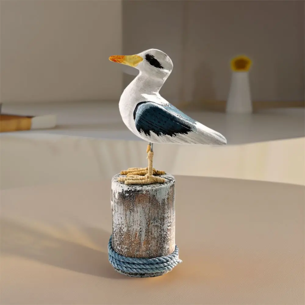 Durable Mediterranean Style Wooden Seagull Craft Vintage Handmade Seabird Ornament Seaside Theme Seagull Model Coffee Table