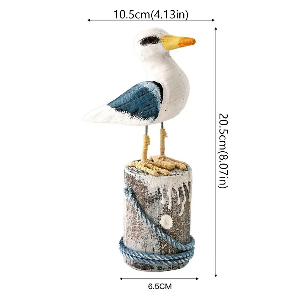 Durable Mediterranean Style Wooden Seagull Craft Vintage Handmade Seabird Ornament Seaside Theme Seagull Model Coffee Table