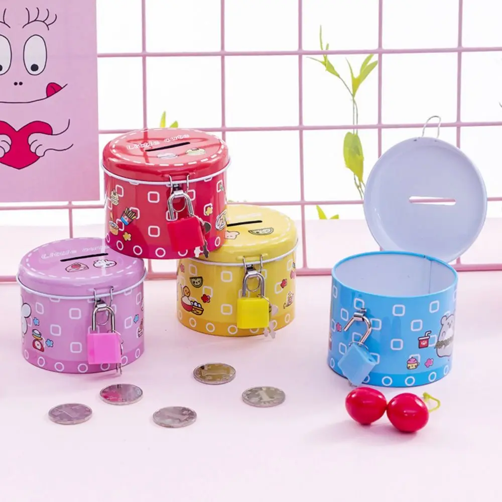 Rust-proof With Iron Lock Cartoon Piggy Bank Cute Small Cylinder Saving Box Cylinder Shape Metal Piggy Bank Graduation Gift