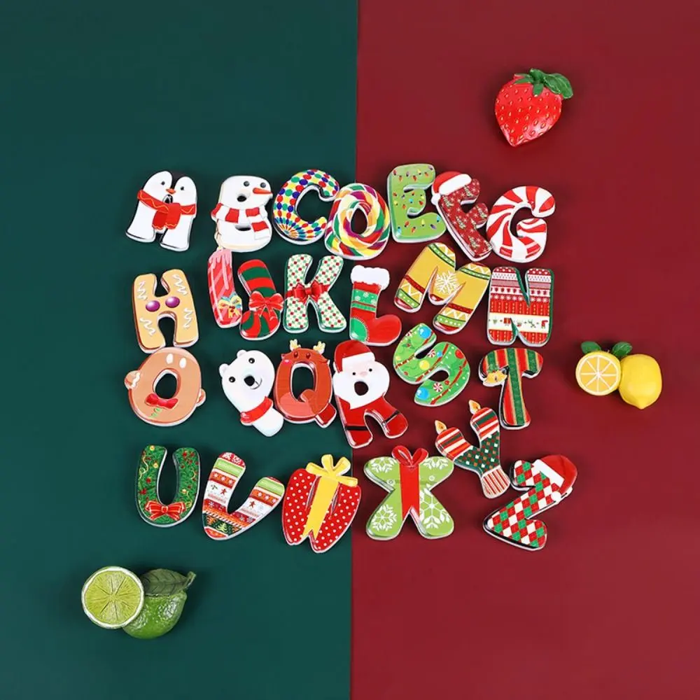 12/14/26Pcs Resin Art Christmas Alphabet Magnets Cute Cartoon Letter Magnetic Stickers DIY Christmas Fridge Magnets Living Room