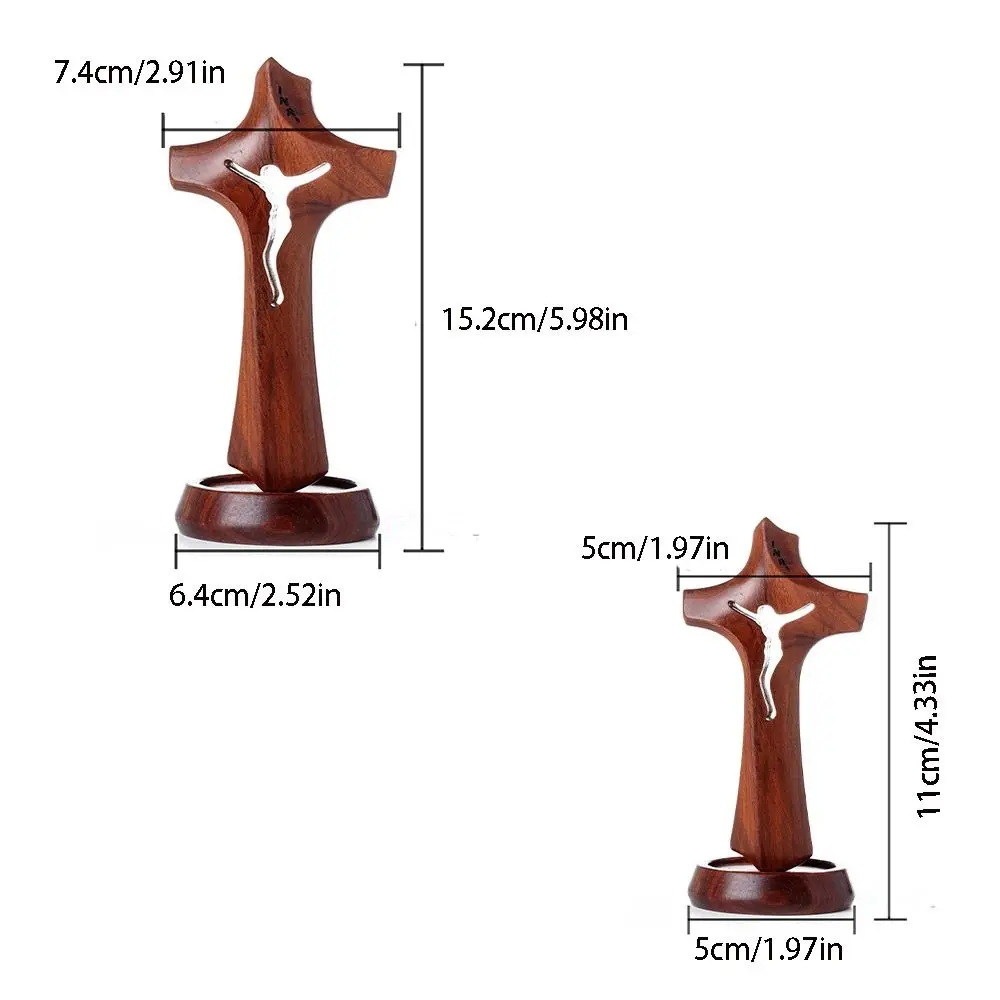 Art Wooden Hollow Cross Natural Detachable Religious Crosses Ornament with Base Vintage Crucifix Sculpture Home