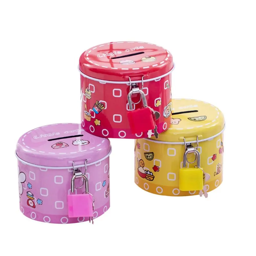 Rust-proof With Iron Lock Cartoon Piggy Bank Cute Small Cylinder Saving Box Cylinder Shape Metal Piggy Bank Graduation Gift