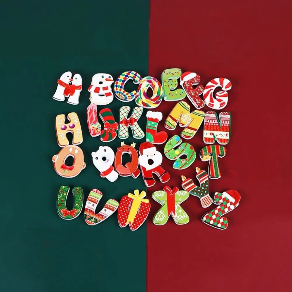 12/14/26Pcs Resin Art Christmas Alphabet Magnets Cute Cartoon Letter Magnetic Stickers DIY Christmas Fridge Magnets Living Room