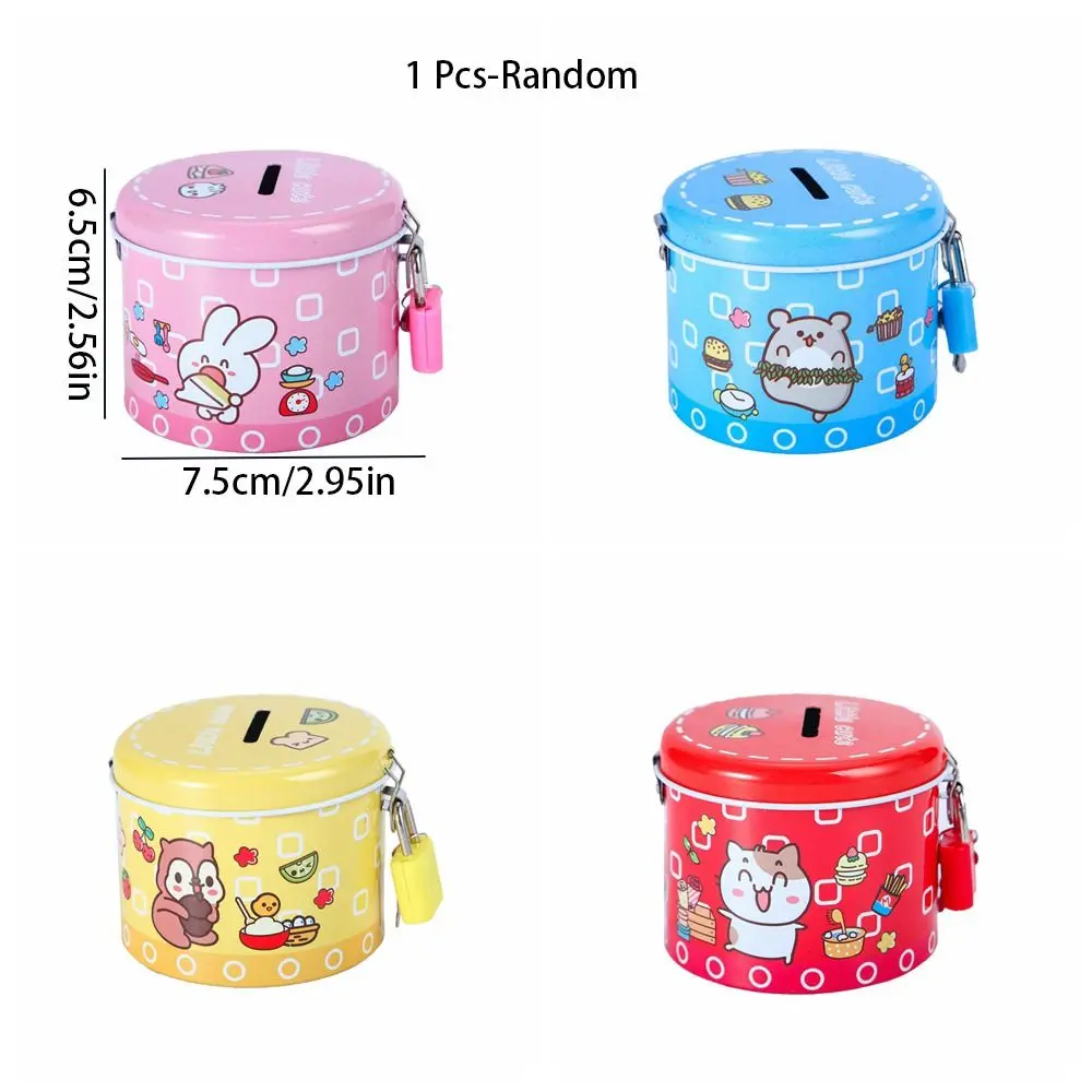 Rust-proof With Iron Lock Cartoon Piggy Bank Cute Small Cylinder Saving Box Cylinder Shape Metal Piggy Bank Graduation Gift