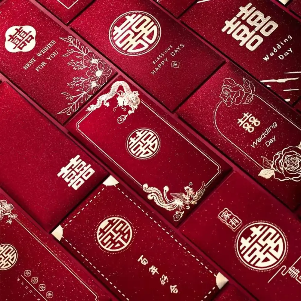 6pcs Cute Chinese Style New Year Red Envelopes Blessing Traditional Lucky Money Packets Hongbao Gifts Packing Bags Kids Gift