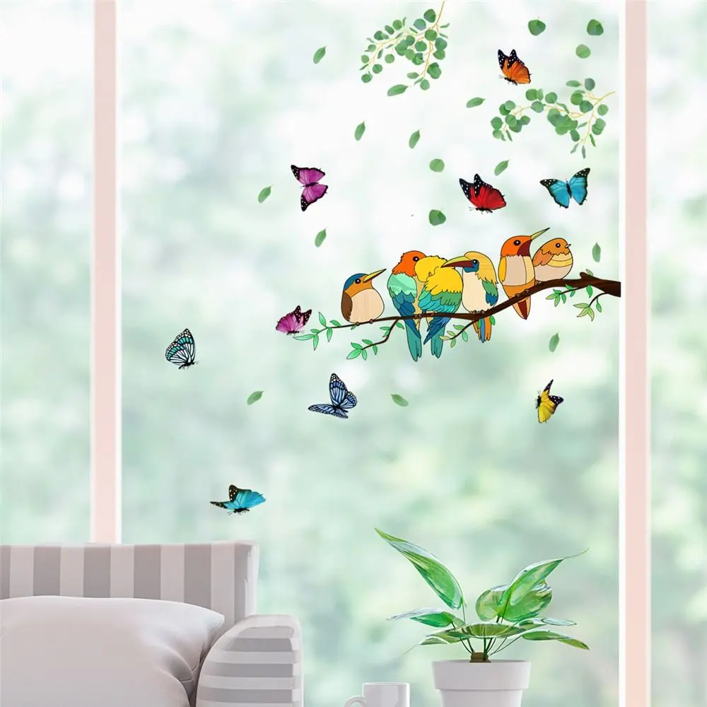 Tree Branch Branch Bird Fridge Decals Glass Door Decoration Window Film Butterfly Decals Window Stickers Static Stickers