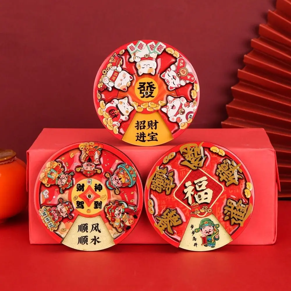 Chinese Turntable Refrigerator Magnets Woodwork Rotatable 2025 New Year Fridge Magnets Festival Decorations Jubilant