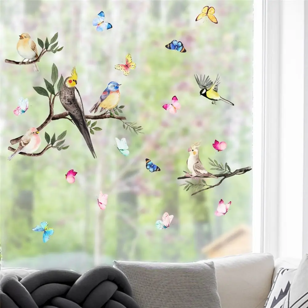 Tree Branch Branch Bird Fridge Decals Glass Door Decoration Window Film Butterfly Decals Window Stickers Static Stickers