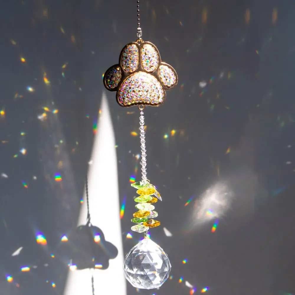 Crafts Crystal Paw Print Sun Catcher Creative Novelty Wind Chimes Colorful Exquisite Light Collection Pendant Balcony