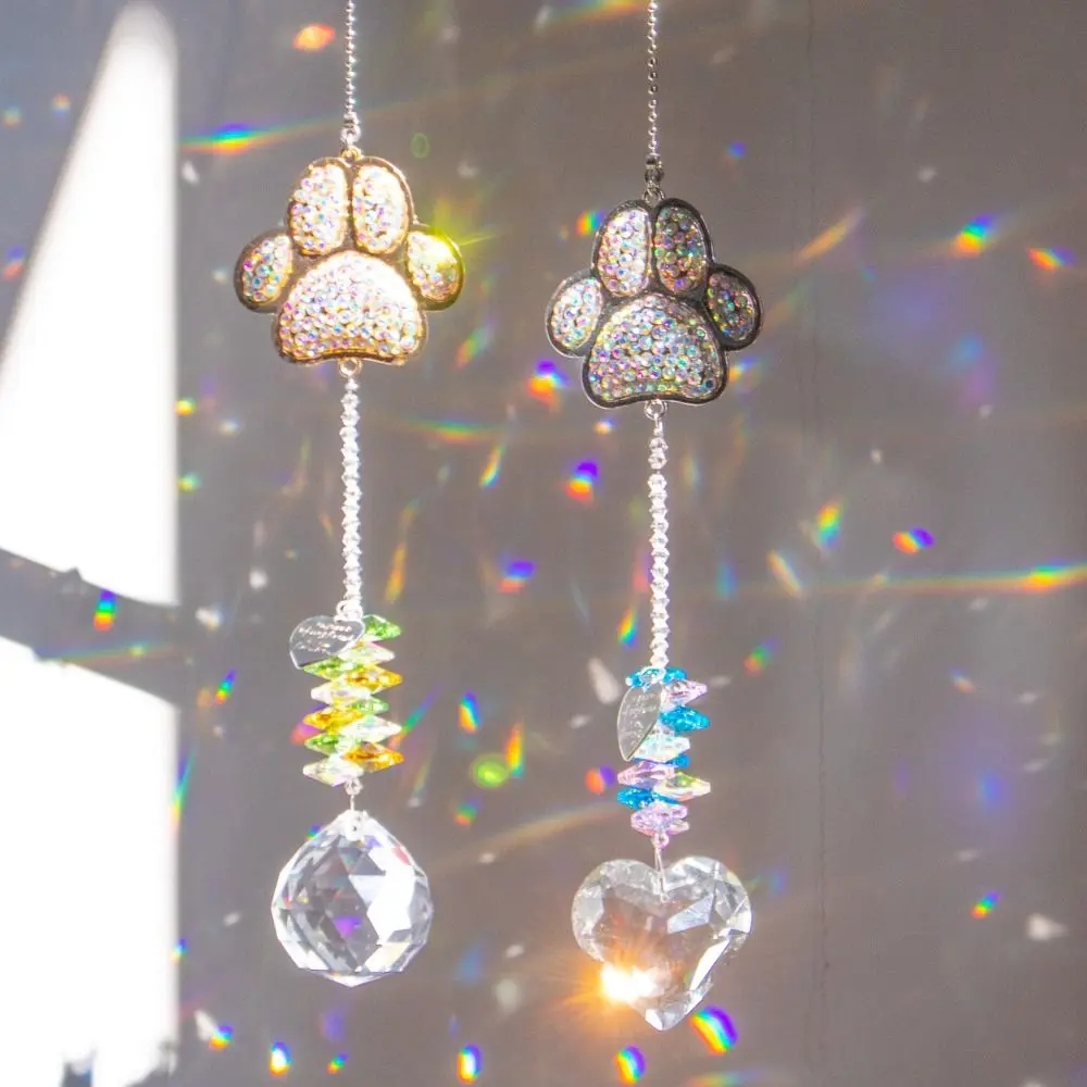 Crafts Crystal Paw Print Sun Catcher Creative Novelty Wind Chimes Colorful Exquisite Light Collection Pendant Balcony