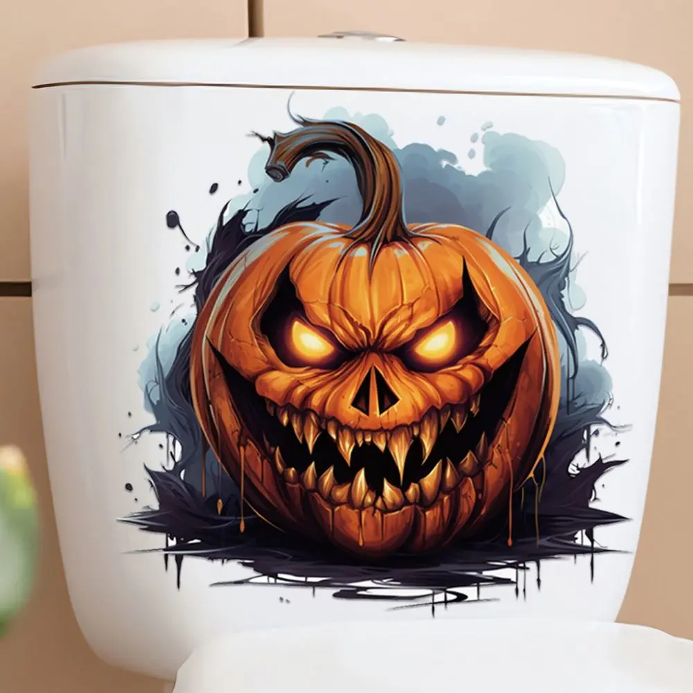 Easy to Paste Waterproof Pumpkin Fangs Wall Stickers DIY Self-adhesive Bloody Pumpkin Decal PVC Halloween Toilet Stickers Toilet