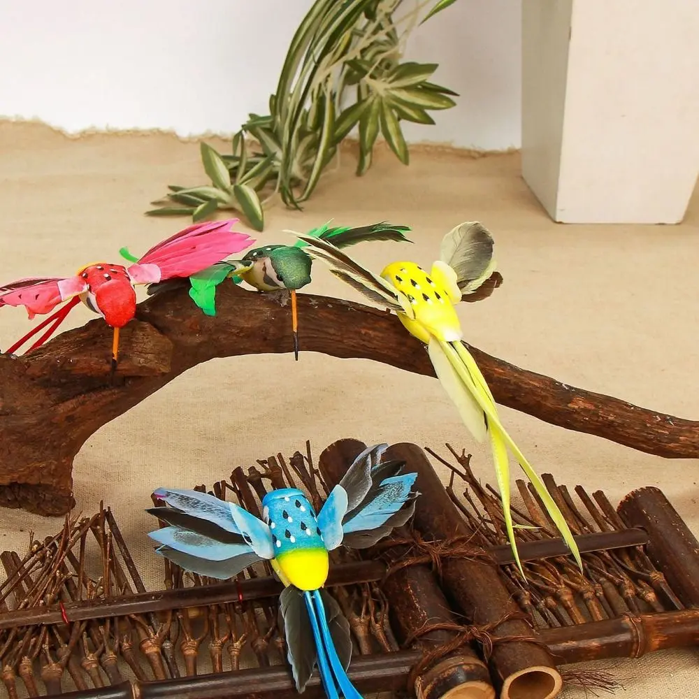 6Pcs Generous Artificial Feather Simulation Bird Statue 6 Colors Cute Colorful Hummingbird Painting Birds Figure Home