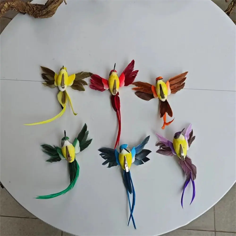 6Pcs Generous Artificial Feather Simulation Bird Statue 6 Colors Cute Colorful Hummingbird Painting Birds Figure Home
