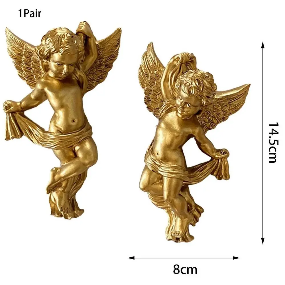 1 Pair Unique Cute Cherub Angel Statue Cartoon Resin Craft Wall Hanging Angel Ornaments Handicraft Angel Sculptures Room