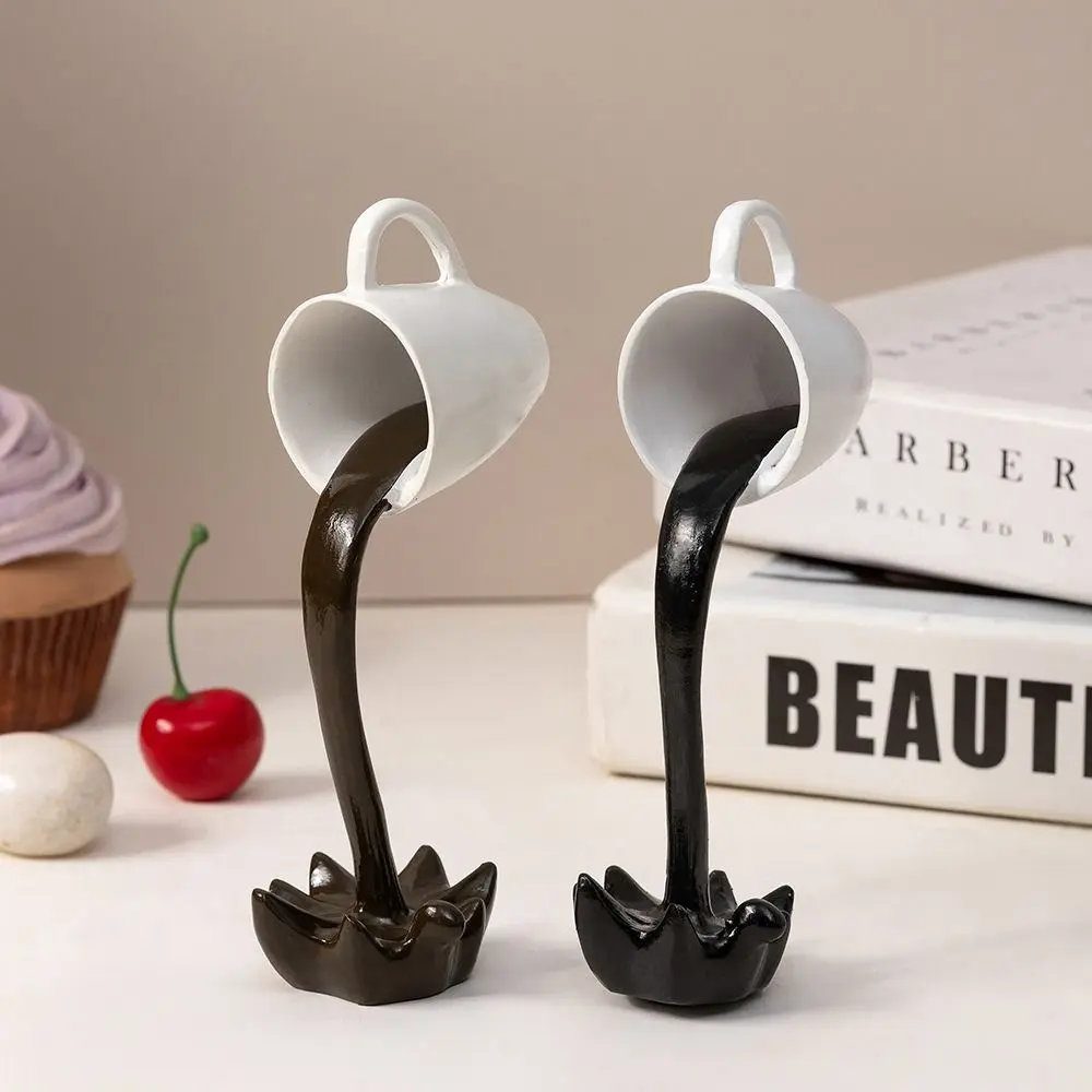 High-end 3D Floating Spilling Coffee Cup Resin Craft Decorative Coffee Cup Ornaments Suspended Cup Sculpture Kitchen
