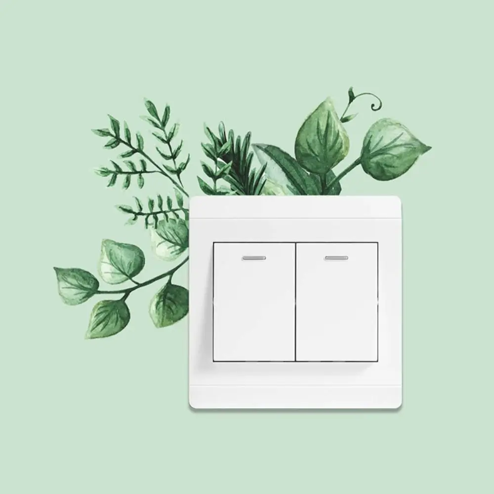 Multiple Styles Plant Flower Switch Sticker Long Lasting Wall Art Green Leaves Plants Sticker Self-adhesive Not Fade Wall Decor