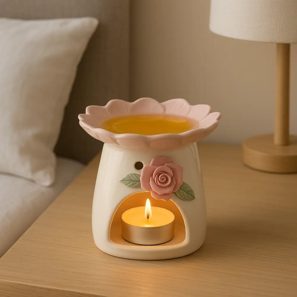 Ceramic Flower Aromatherapy Stove Eco-Friendly Handmade Essential Oil Diffuser Heat Resistant Candle Stove