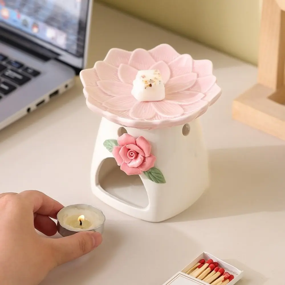 Ceramic Flower Aromatherapy Stove Eco-Friendly Handmade Essential Oil Diffuser Heat Resistant Candle Stove