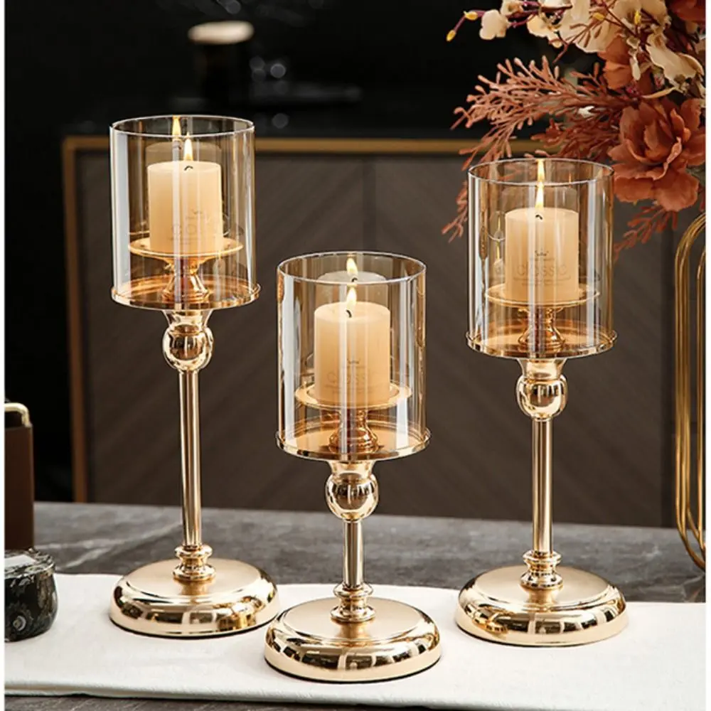 Detachable Metal Glass Candle Holders Luxury Transparent European Style Candlestick Round Base Stable Nordic Glass Candle Stand
