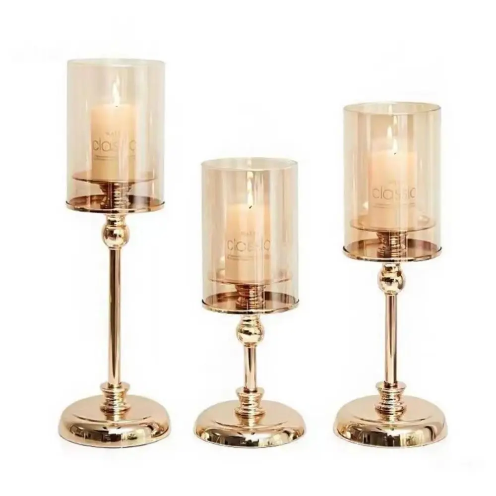 Detachable Metal Glass Candle Holders Luxury Transparent European Style Candlestick Round Base Stable Nordic Glass Candle Stand