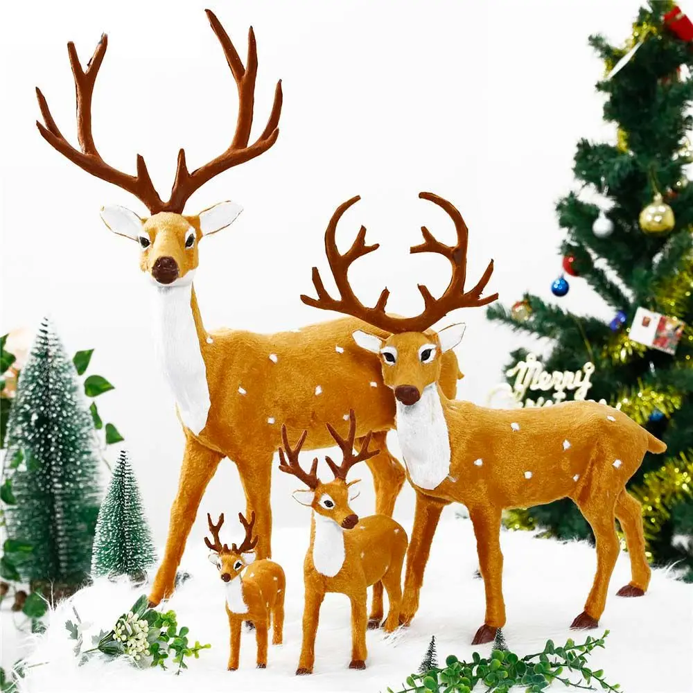Cute Handmade New Year Xmas Desktop Model Reindeer Ornament Miniature Figurine Christmas Decoration Simulation Deer