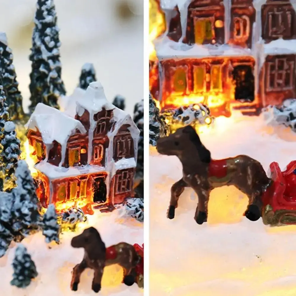Led Light Christmas Village House Figurines Cartoon Creativity Christmas Town Ornaments DIY Crafts Night Lamp