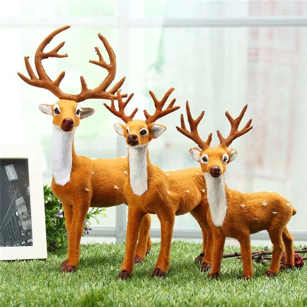Cute Handmade New Year Xmas Desktop Model Reindeer Ornament Miniature Figurine Christmas Decoration Simulation Deer