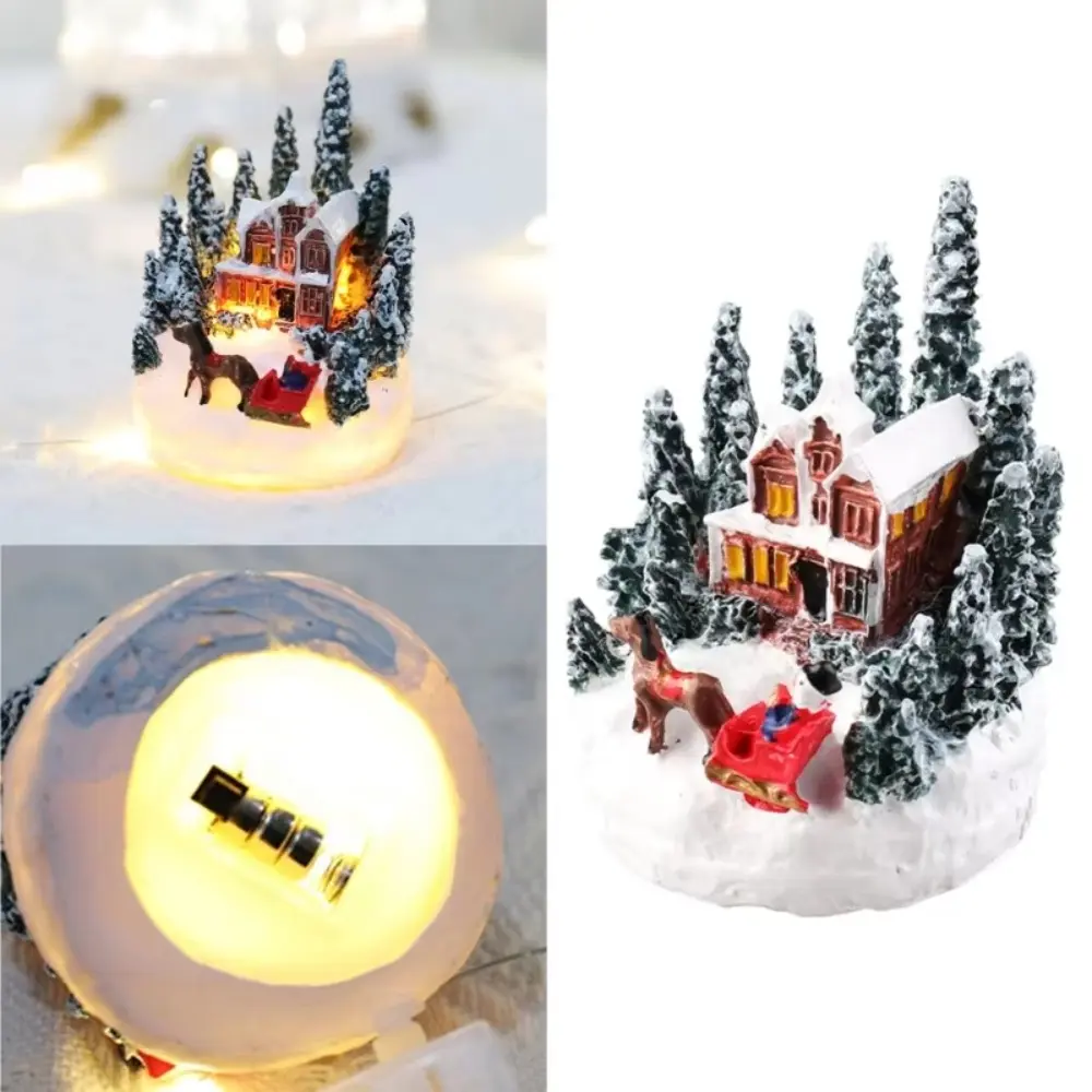 Led Light Christmas Village House Figurines Cartoon Creativity Christmas Town Ornaments DIY Crafts Night Lamp
