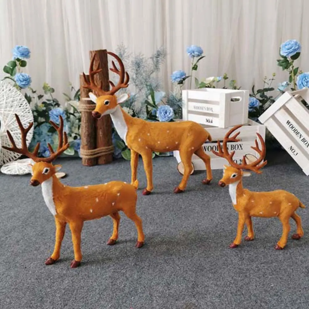 Cute Handmade New Year Xmas Desktop Model Reindeer Ornament Miniature Figurine Christmas Decoration Simulation Deer