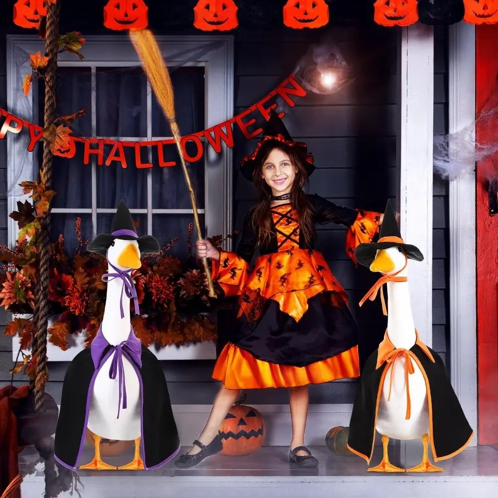 Cute Cloak Halloween Porch Goose Costume Pumpkin Witch Hat Lawn Goose Outfit Creative 23inch Garden Goose Costume Outdoor