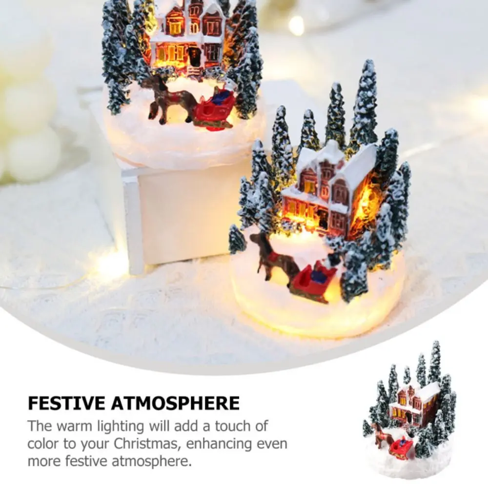 Led Light Christmas Village House Figurines Cartoon Creativity Christmas Town Ornaments DIY Crafts Night Lamp