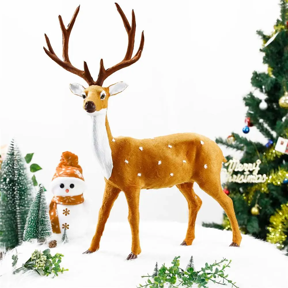 Cute Handmade New Year Xmas Desktop Model Reindeer Ornament Miniature Figurine Christmas Decoration Simulation Deer