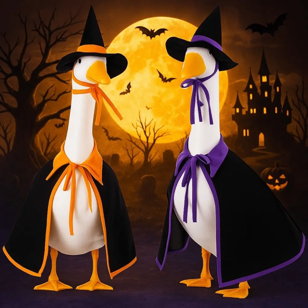 Cute Cloak Halloween Porch Goose Costume Pumpkin Witch Hat Lawn Goose Outfit Creative 23inch Garden Goose Costume Outdoor