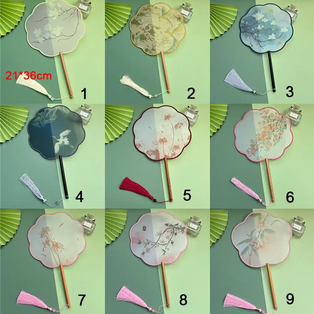 Chinese Style Chinese Embroidery Fan with Tassels Lycoris Pattern Silk Fan Handheld Translucent Tuan Fan Chinese Wedding
