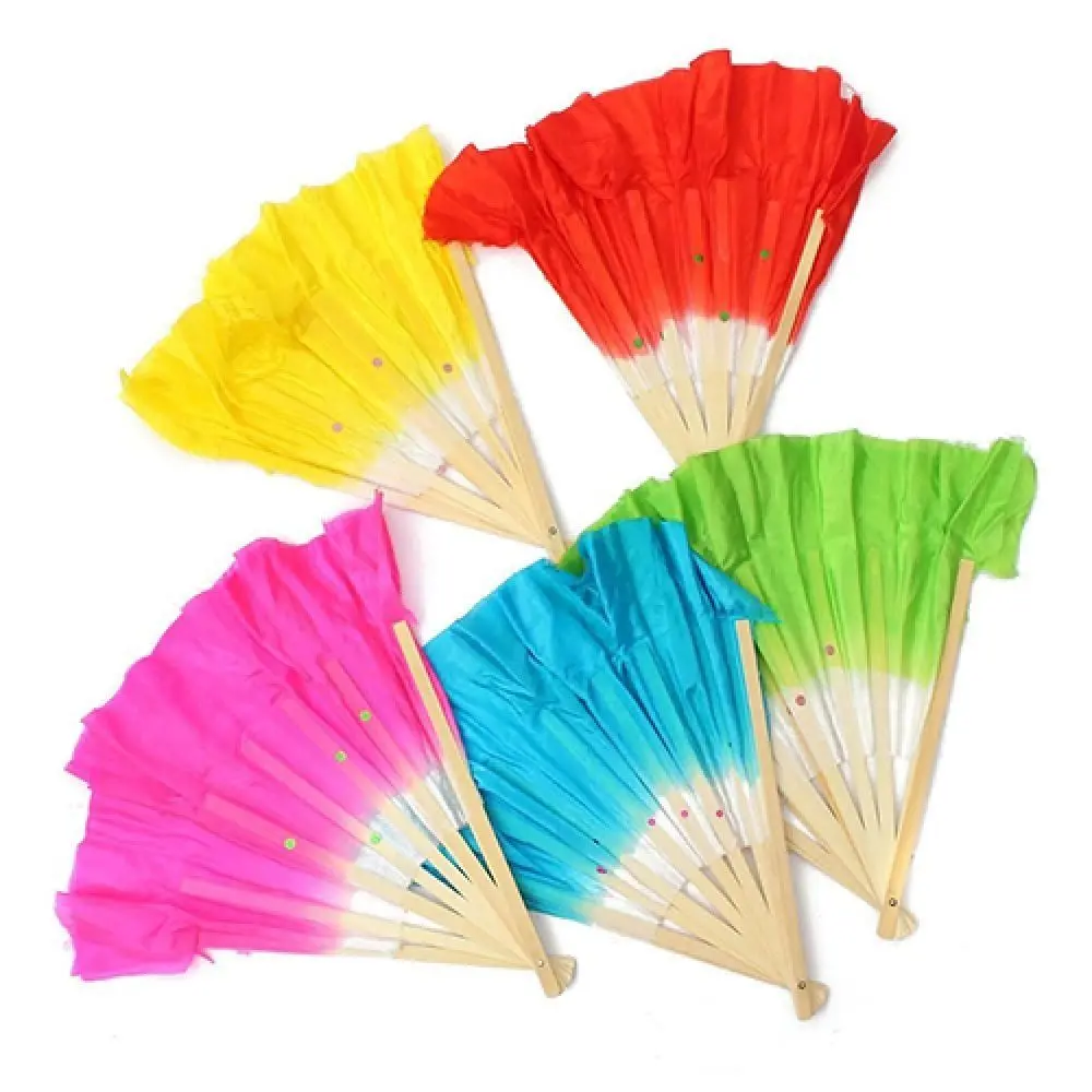 Fashion Handmade Yangko Dance Fan Half Circle Silk Chinese Style Silk Veil Fan Classical Belly Dance Fans Chinese Folk Art