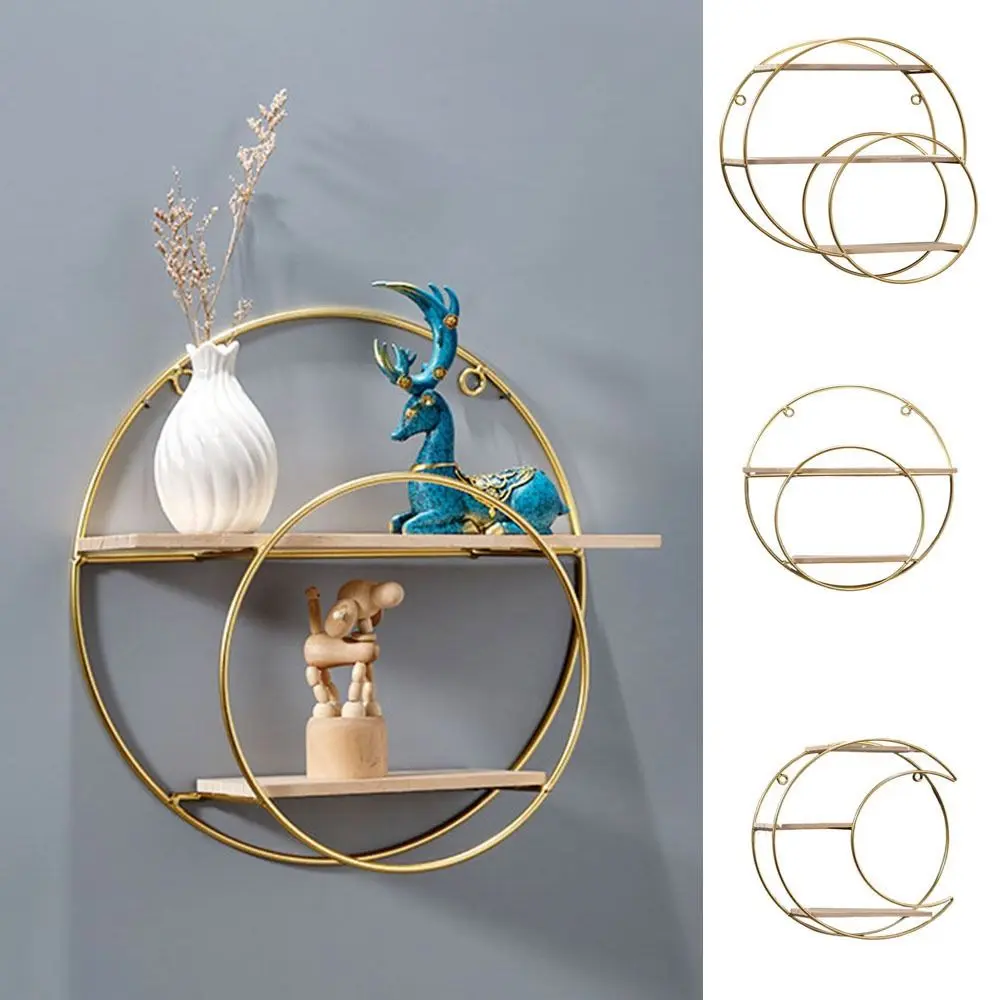 Modern Iron Decorative Wall Shelf Nordic Style Gold Wall Storage Rack Space Saving No Punching Wall Decoration Restaurant