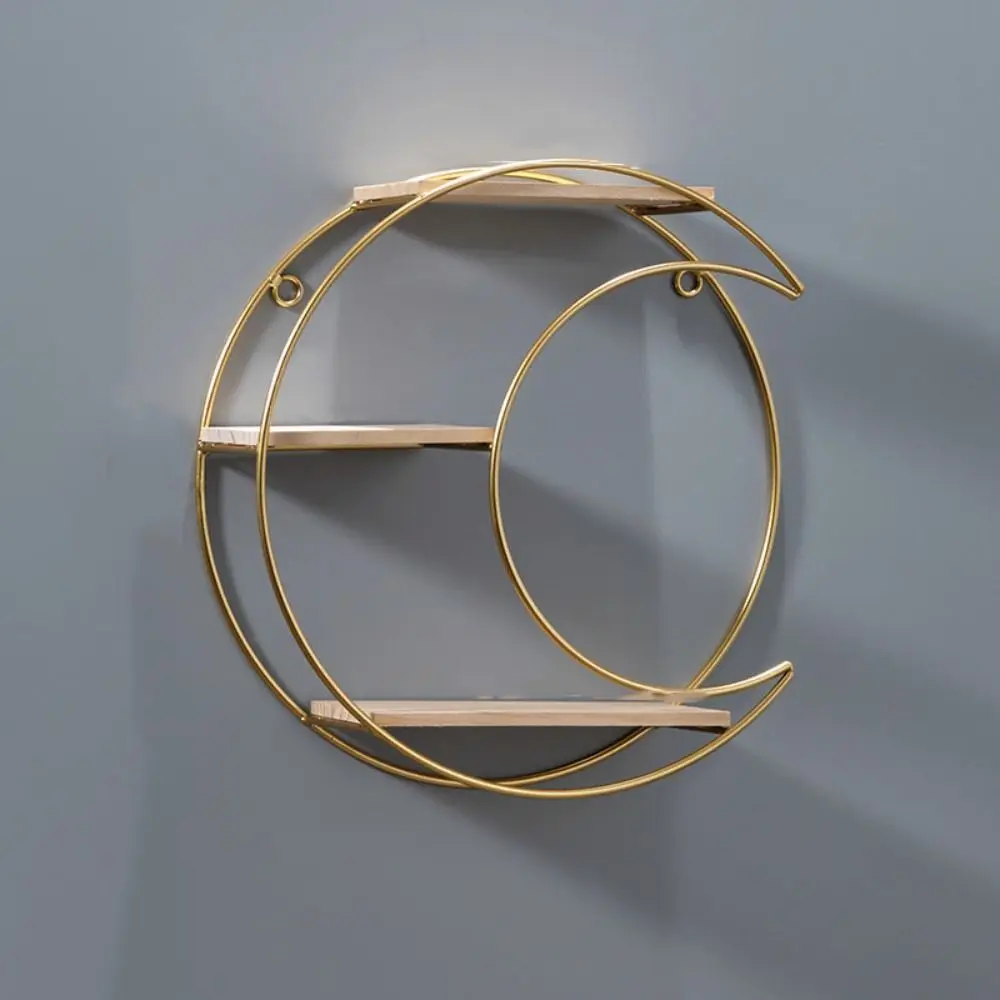 Modern Iron Decorative Wall Shelf Nordic Style Gold Wall Storage Rack Space Saving No Punching Wall Decoration Restaurant
