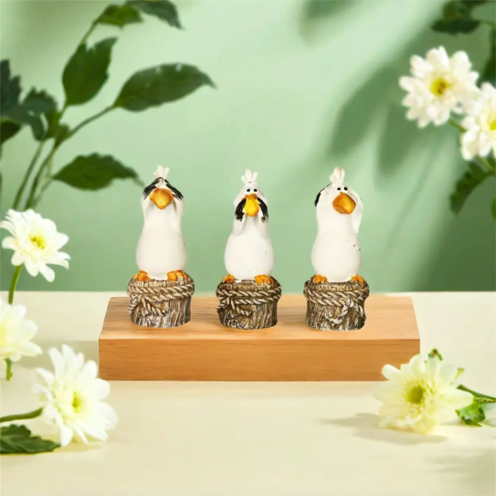 3pcs Resin Seabirds Decorative Ornament Cute Creative Animal Statue Waterproof Cartoon Miniatures Figurine Sculpture Home