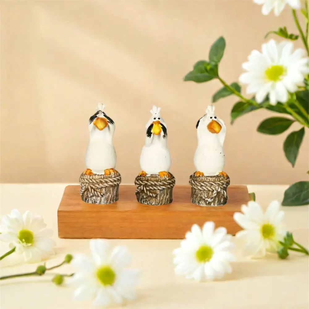 3pcs Resin Seabirds Decorative Ornament Cute Creative Animal Statue Waterproof Cartoon Miniatures Figurine Sculpture Home