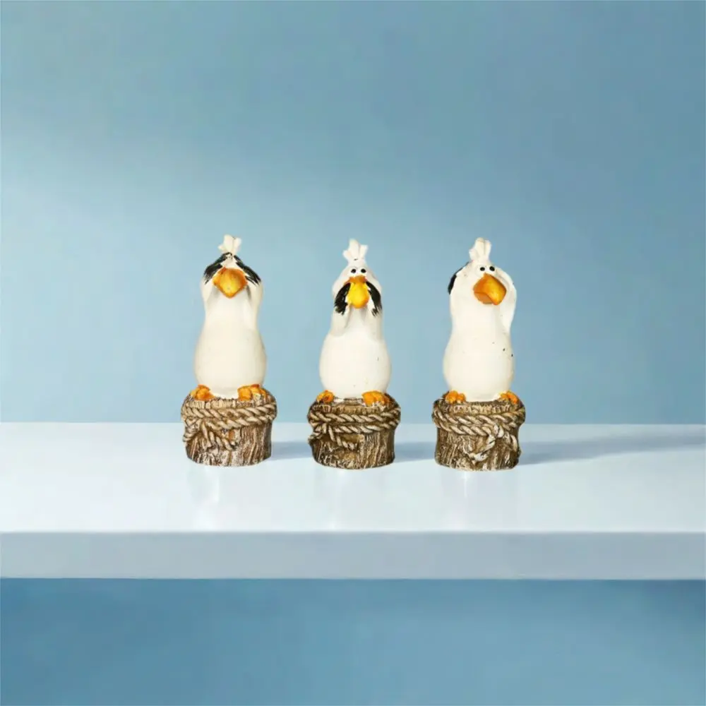 3pcs Resin Seabirds Decorative Ornament Cute Creative Animal Statue Waterproof Cartoon Miniatures Figurine Sculpture Home