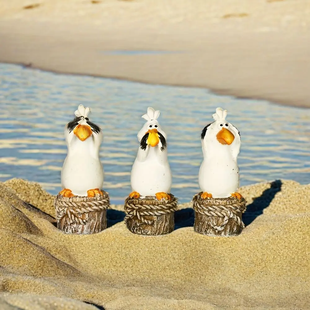 3pcs Resin Seabirds Decorative Ornament Cute Creative Animal Statue Waterproof Cartoon Miniatures Figurine Sculpture Home