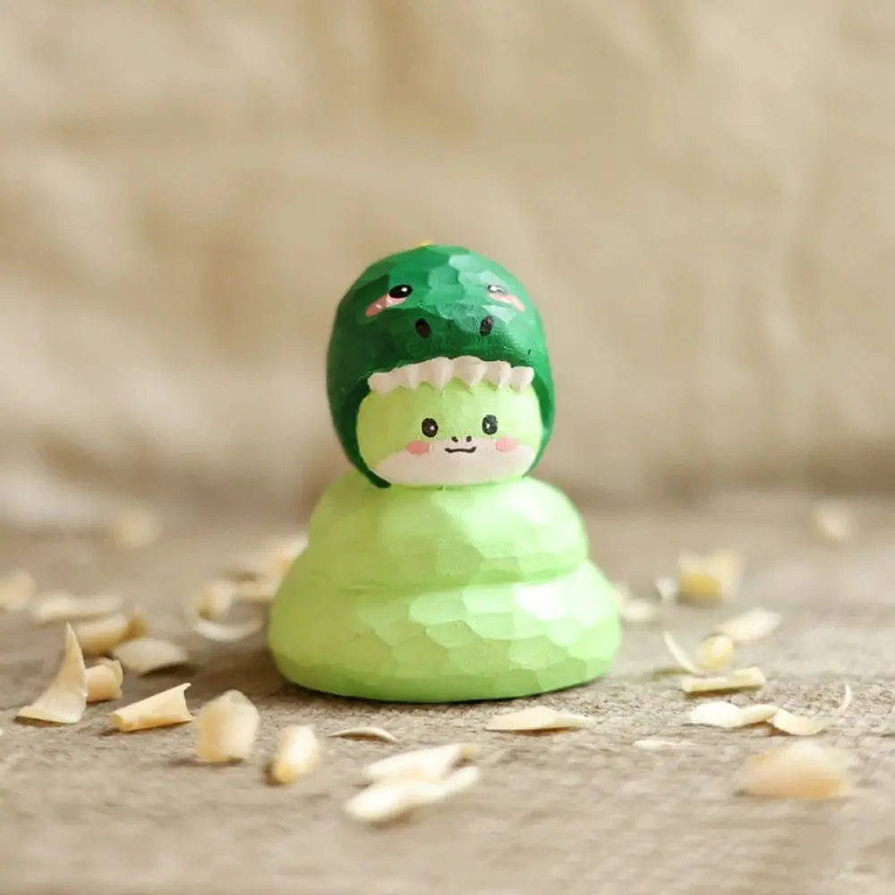 Cute Wood Carving Snake Figurine Chinese Style Blessing New Year Lucky Snake Figurine Handmade 2025 Snake Year Mascot