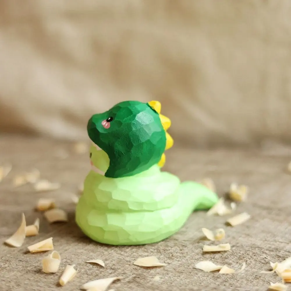 Cute Wood Carving Snake Figurine Chinese Style Blessing New Year Lucky Snake Figurine Handmade 2025 Snake Year Mascot